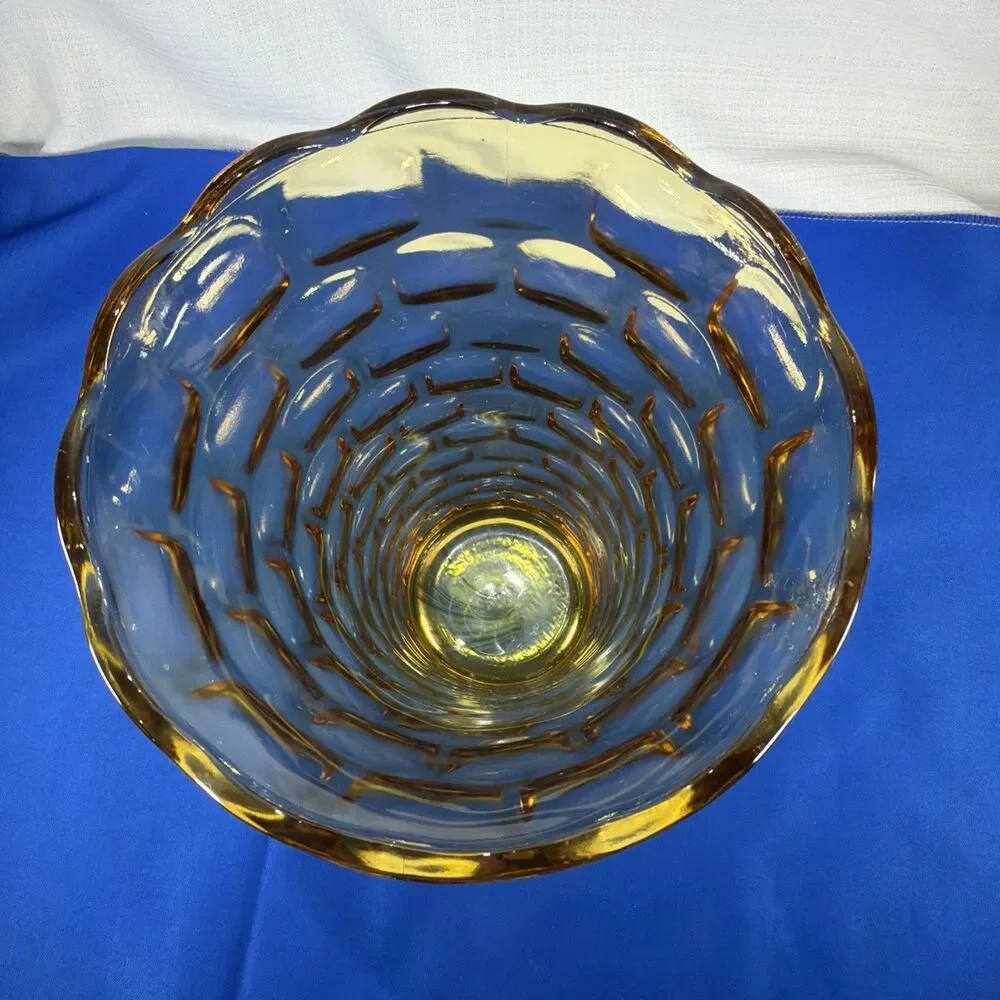 Federal Glass Yorktown Amber Gold Colonial Trumpet Vase Scalloped Rim 8.5